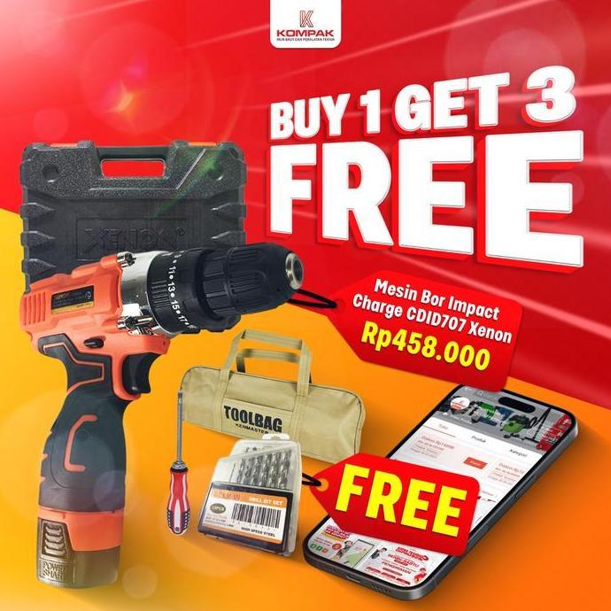 BEBAS ONGKIR - Xenon CDID 707 mesin bor besi kayu dc 14.4v impact drill cordless