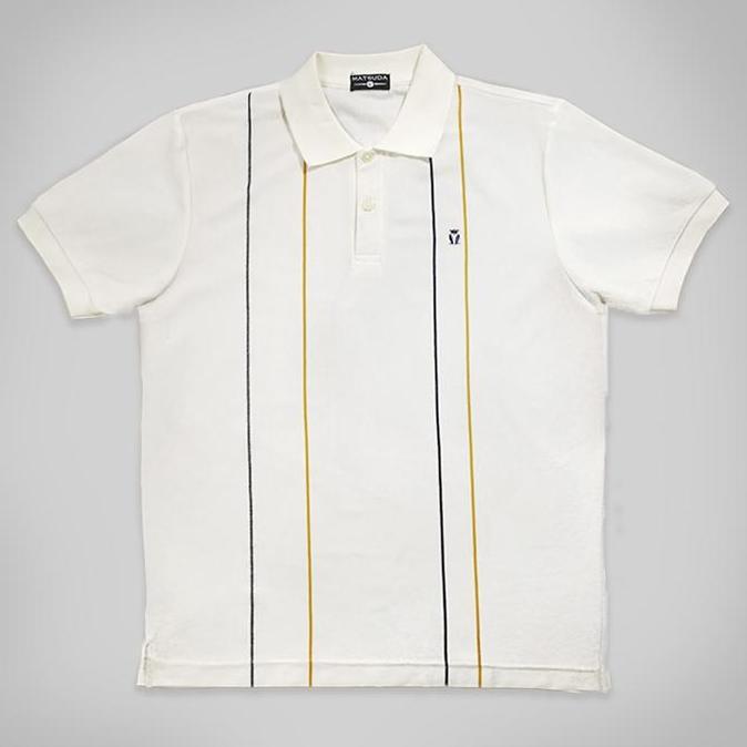 MATSUDA Baju Kaos Polo Shirt Dewasa Stripe Pria Kerah Katun Tarumizu OffWhite