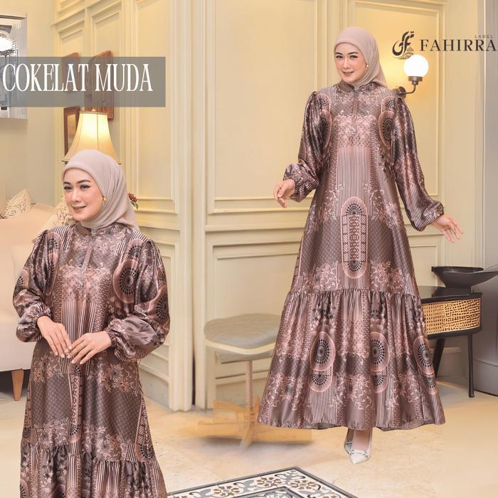 (Promo) Dress Arumi Bahan Silk Premium | Gamis Kondangan Lengan Balon Motif Bunga Elegan 2025 Bestse
