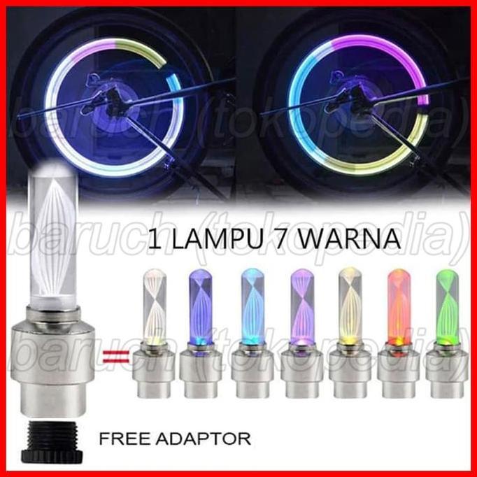 Promo Tutup Pentil LED Lampu Menyala 7 Warna Warni Motif Rainbow Cap Valve Diskon