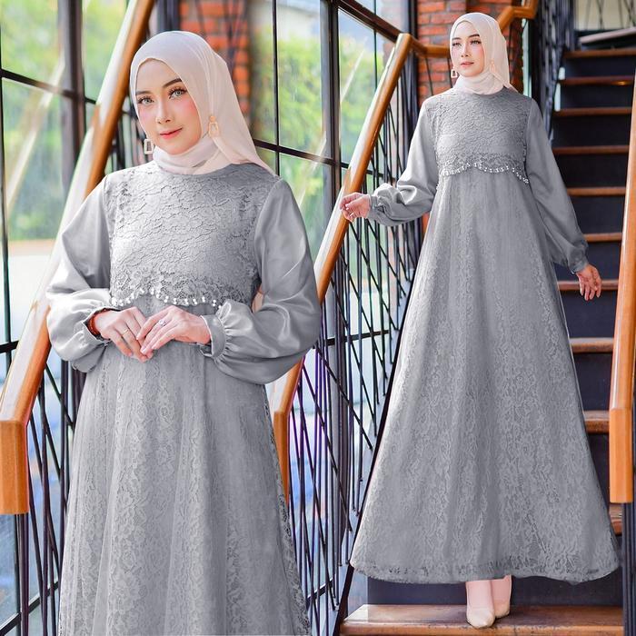 (Promo) Guinka Gamis Pesta Brukat Tile Maxi Dress Jumbo Kwalitas Fashion Gaun Bridesmaid Seragam Kon