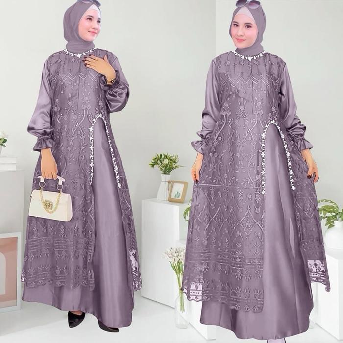 (Best Saller) Maxi Davina M L Xl Xxl Gamis Pesta 2 In 1 Gamis Mewah Gamis Kondangan Gamis Seragaman 