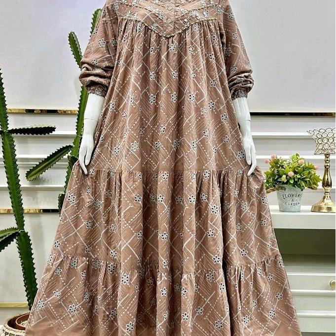 KODE Dress Premium Wanita - Baju Busui Friendly dengan Bahan Katun Bordir Bolong - Midi, Lembut, San