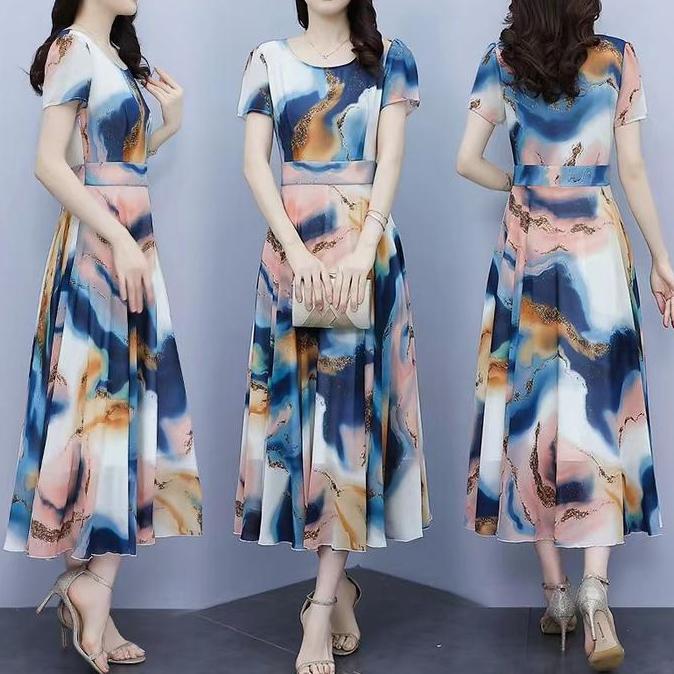 midi dress premium raia midi dress/dress lengan/midi dress motif bunga kecil korea casual gaun panja