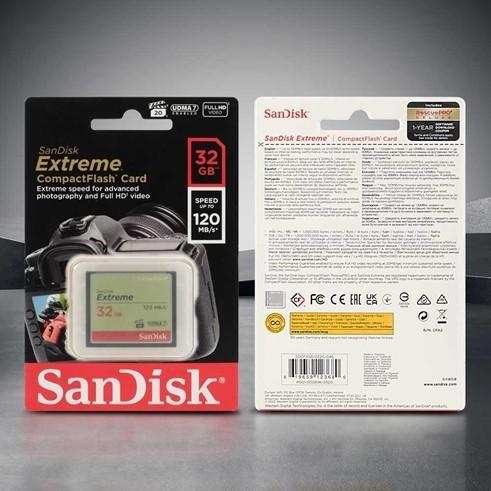 Sandisk Memory Card Cf Compact Flash Extreme (120Mb/S) - 32Gb - Memory Cf Kamera Nikon Canon Sony Fu