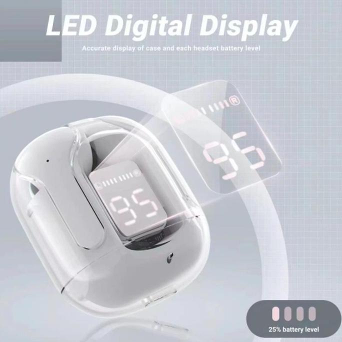 Headset Bluetooth Full Bass Air31 Tws Bluetooth 5.3 Headset Tws Led Display Tranparan Hi-Fi Stereo W