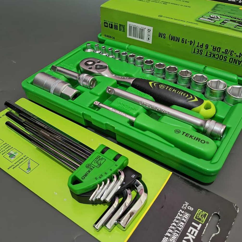 Paket kunci shock set tekiro 21 Pcs hand socket wrench + kunci l tekiro 1 set lengkap ori
