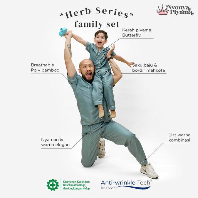 Nyonya Piyama Poly Bamboo Family Set - Cilantro Herb