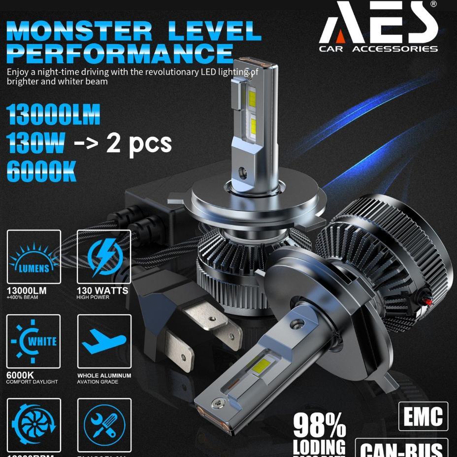 Lampu Led Mobil Headlight Turbo AES H4 65 Watt High Quality Lampu Utama H4 AES Original AES