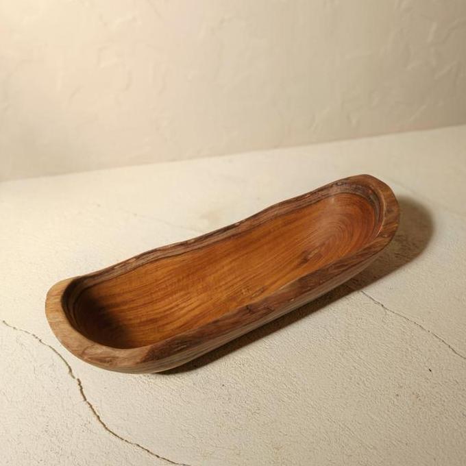 Bestone- Piring Ukiran Kayu akar jati bentuk panjang tempat penyimpanan serbaguna dekorasi meja maka