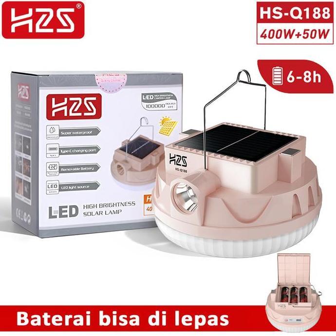 H2S Lampu LED Emergency UFO + Senter HS-Q188 Solar Panel 400w + 50w Baterai Lepas