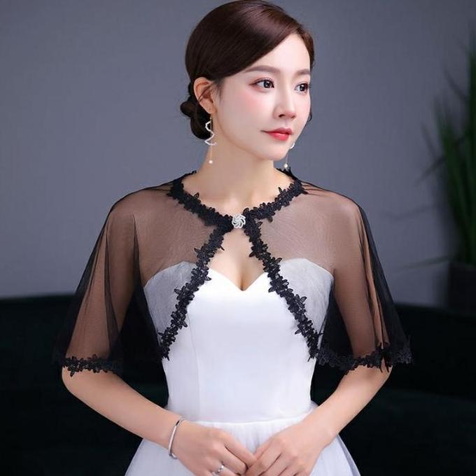 Selendang Pesta Pengantin Hitam Bolero Pengantin Transparan