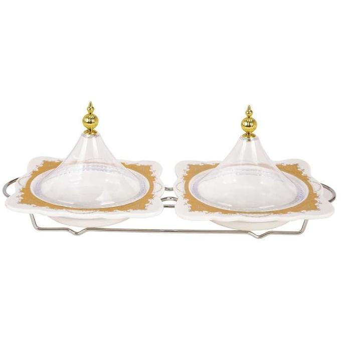 Bestone- Vicenza Piring Kecil Cekung dengan Tutup Kerucut B807 Motif Padi