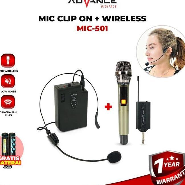 Mic501 Mic Clip On Bando Wireless Microphone Headset Bluetooth Bonus Aa 6 Pcs