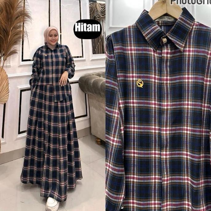 Bgs- Queenasyari - Ilona Set Rok (Tanpa Hijab) Jumbo Motif Flanel Tebal Ld 110-140 Cm Outfit Wanita 