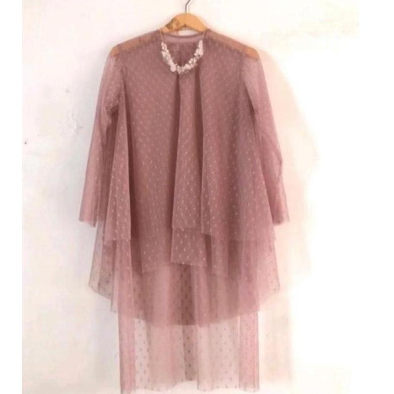 Bgs- Valeria Outer Tunik Kondangan Wisuda Polkadot By.Amora Brokat Cantik Lembut Muslim Nyaman Panja