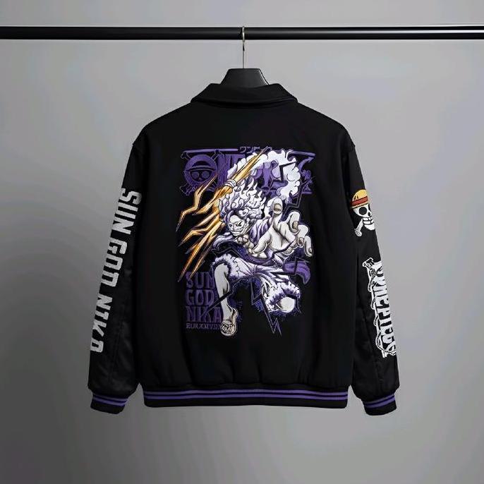 LIMITED VARSITY JACKET ONE PIECE LUFFY BLACK PURPLE SUN GOD NIKA | JAKET BASEBALL BORDIR ORIGINAL Ka