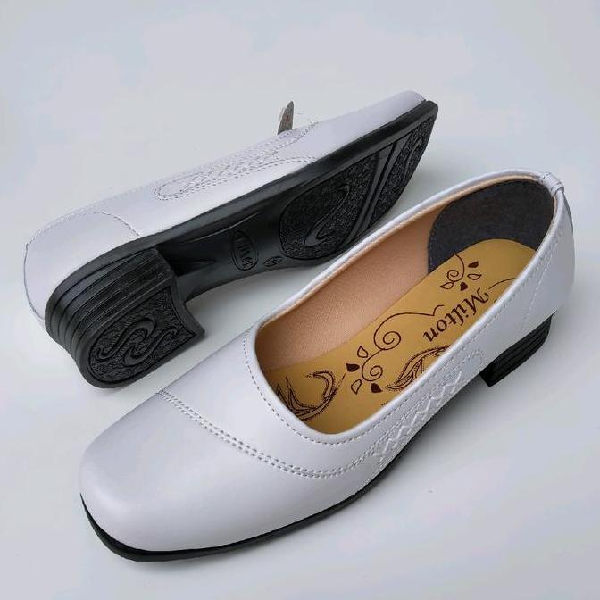 Sepatu Pantofel Wedges Wanita Milton Dr 303 Hitam hils Putih Heels Shoes