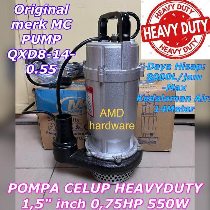 Pompa Celup Heavy Duty 0,75Hp 1,5"In Submersible Mc Pump Qxd8-14-0.55 Terbatas