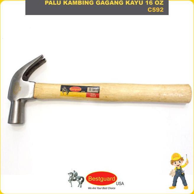 Bestguard Palu Kambing Gagang Kayu 16 Oz