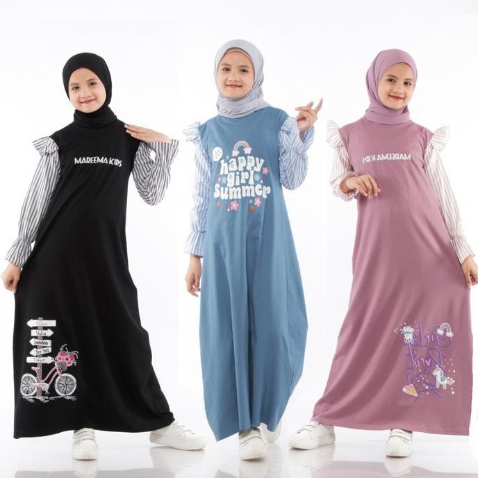 Gamis Anak Perempuan Baju Muslimah Tanggung Usia 4 Sampai 14 Tahun Aesthetic Kaos Motif Muslim Panja