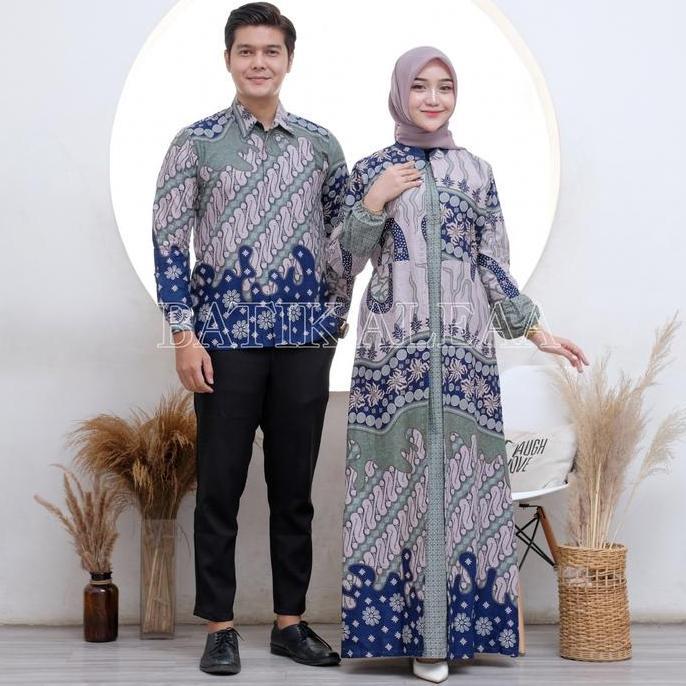 COUPLE GAMIS BATIK KELUARGA SENO HIJAU Motif Baju Muslim Keluarga Wanita Pasangan