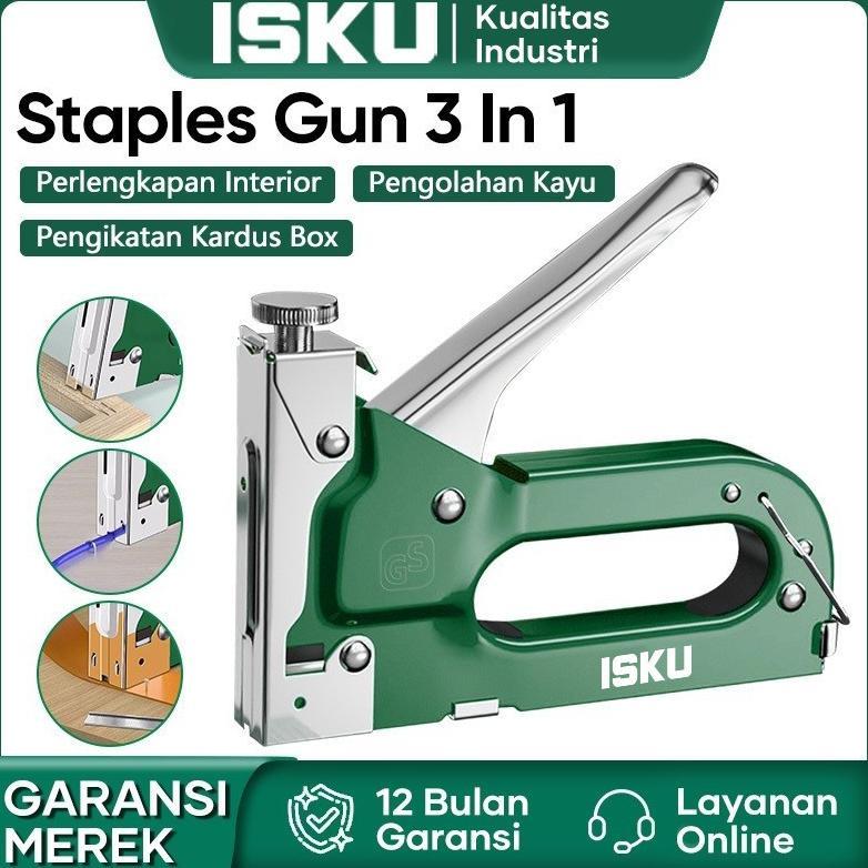 Isku Stapler 3in1 Staples Tembak Staples Perekat Untuk Kayu Plester Kertas Powerfull Tacker Stapler