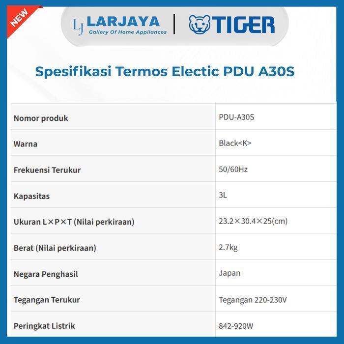 Tiger Water Boiler Pdu-A30S 3L Made In Japan | Termos Listrik Digital Anti Lengket 4 Suhu 98C70C | H
