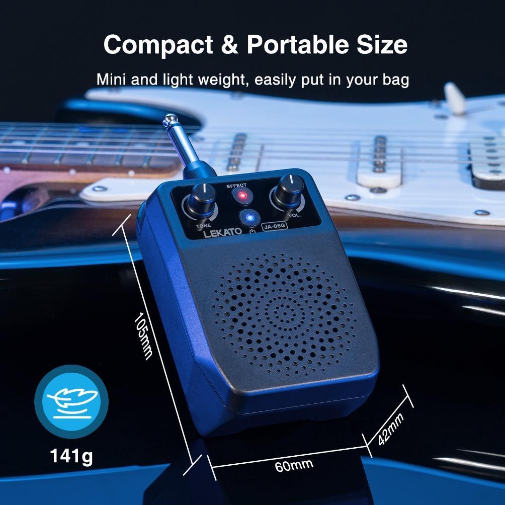 Lekato Ja-05G Ampli Gitar Mini 5W Portabel Bluetooth 4 Efek (Clean/Distorsi/Overdrive/Reverb)