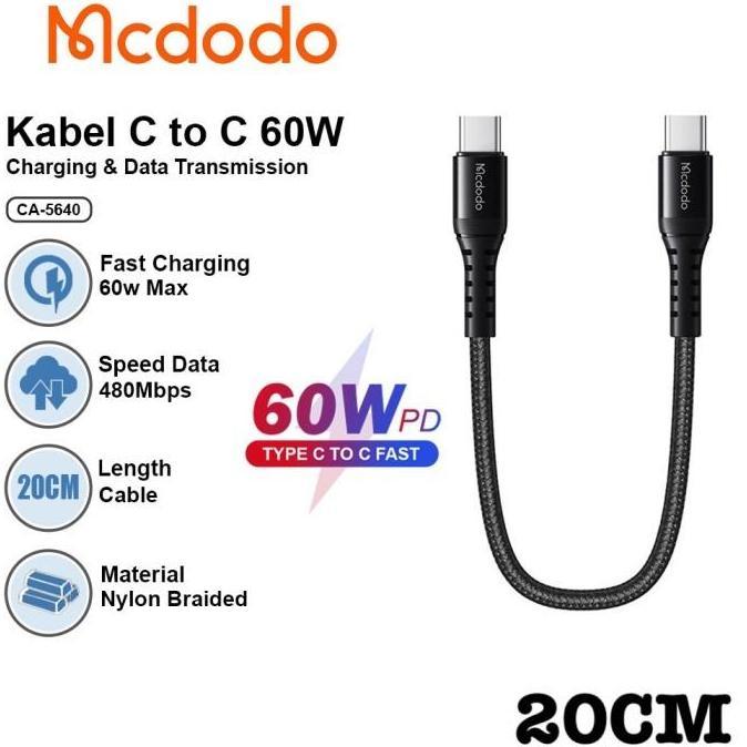 ORIGINAL Kabel Data Pendek Mcdodo CA-5640 Usb Type-C to Type C 20cm 60W