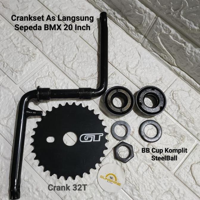 Crank 32T Crankset Sepeda BMX 20 Gir Tengah As Langsung BB Besar Full Set ChainRing GT 32T