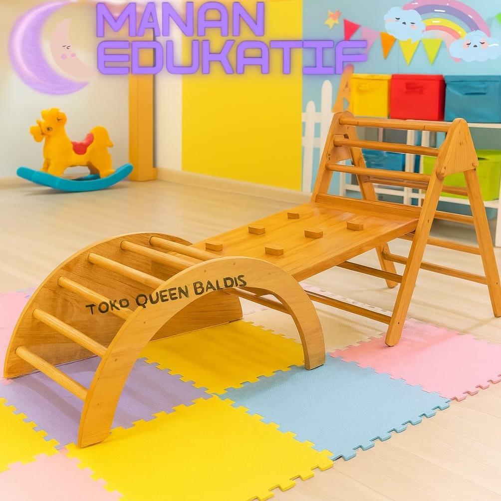 Playground Anak Indoor Set Tangga Prosotan Lipat Pickler Parklon Baby Seluncuran Kayu ukuran 100x50