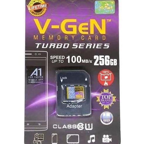 Memori Micro SD V-Gen Memory Card 256gb +Adaptor Class10 Vgen Original