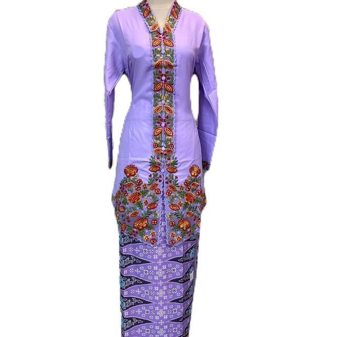 Setelan Kebaya Encim Model Tunik Bordir, Lengan Panjang - Dress Wanita Cantik Katun Kancing Atasan