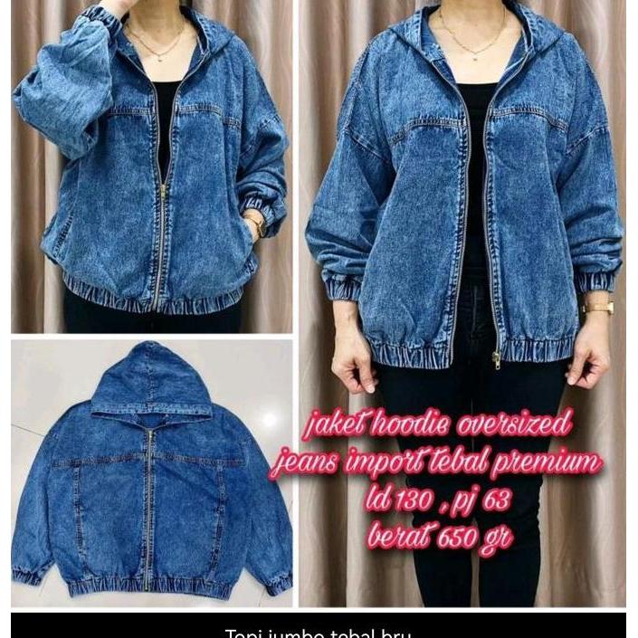 SUPER JUMBO JAKET SOFTJEANS DENIM WANITA+HOODIE FIT LD 130