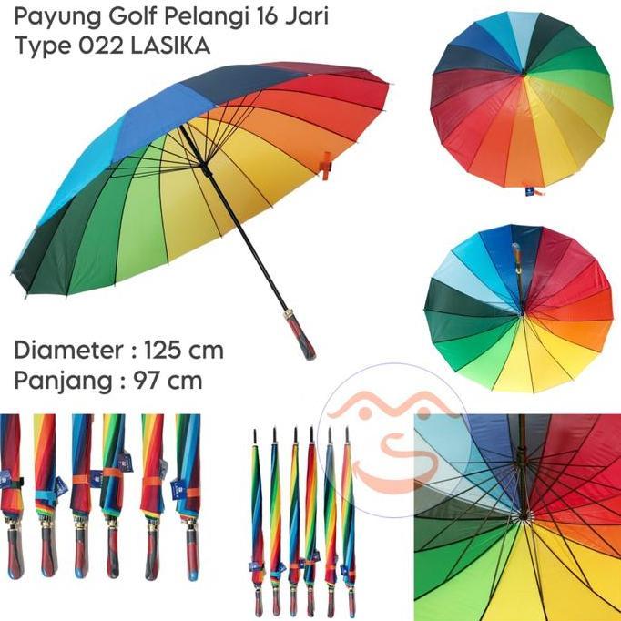 TERMURAH Payung Golf Pelangi Lasika Type 022 Polyster / Payung Lasika 16 Jari READY STOCK