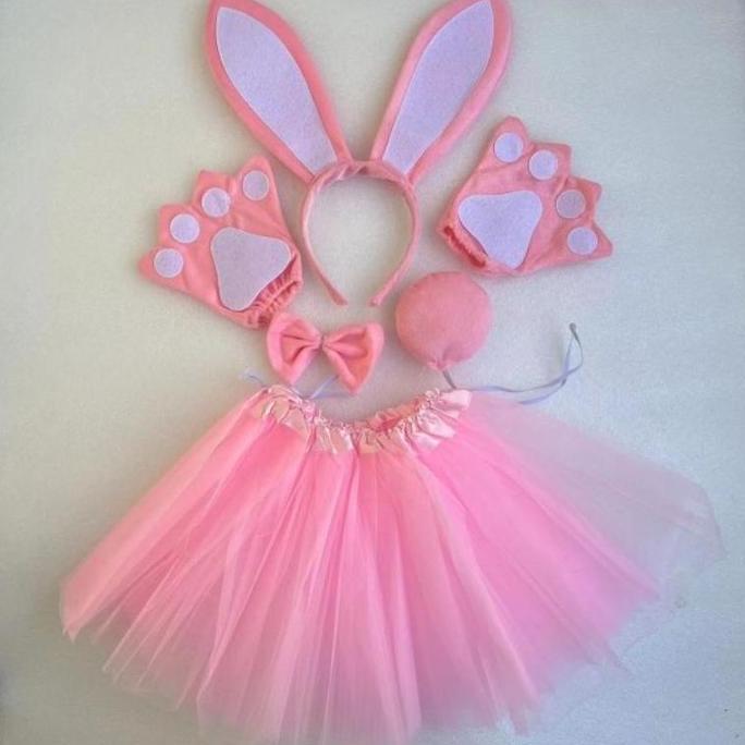 ORIGINAL BERKUALITAS KOSTUM ANAK PEREMPUAN HEWAN KELINCI (KOSTUM ANAK KELINCI ROK TUTU+PITA+EKOR+BON