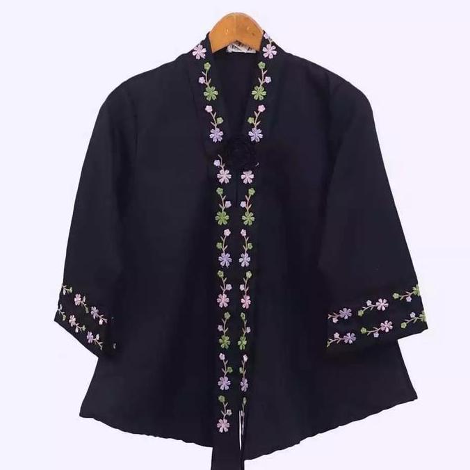JUMBO SETELAN ATASAN KEBAYA FLOY HITAM BORDIR BUNGA BALOTELLY+BROS+ROK LD 92-LD 120