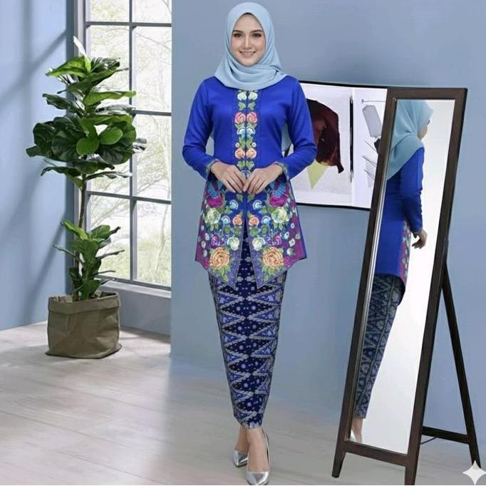 {.Sky} Setelan Kebaya Encim Bordir Merak - Kebaya None - Kebaya Betawi Wanita Baju Wisuda Kondangan 