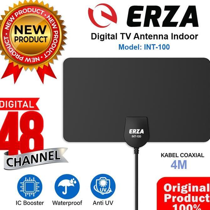 ANTENA TV DIGITAL INDOOR ERZA INT-100 DVB-T2 + BOOSTER HIGH SIGNAL [terbaik]