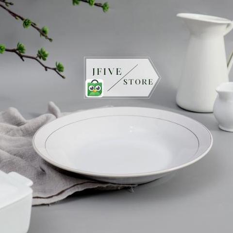 Terlaris Piring Makan List Emas | Piring Makan Keramik | Piring Nasi 23 Cm