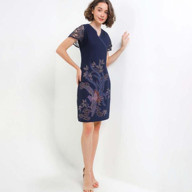Rianty Batik Premium Wanita Dress Furing Navy Firanza Firenze