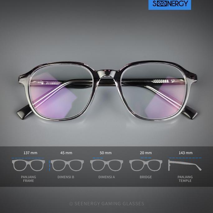 SEENERGY Kacamata Gaming Arcade Grey Transparent Anti Blue Lht Ringan Nyaman Untuk Gadget Seharian M