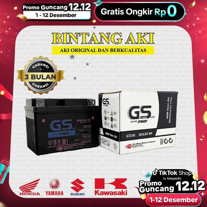 AKI MOTOR GRAND SONIC GTZ5S MF UNTUK HONDA BEAT, VARIO 110, SUPRA X 125, SCOOPY, SPACY, BLADE REVO D