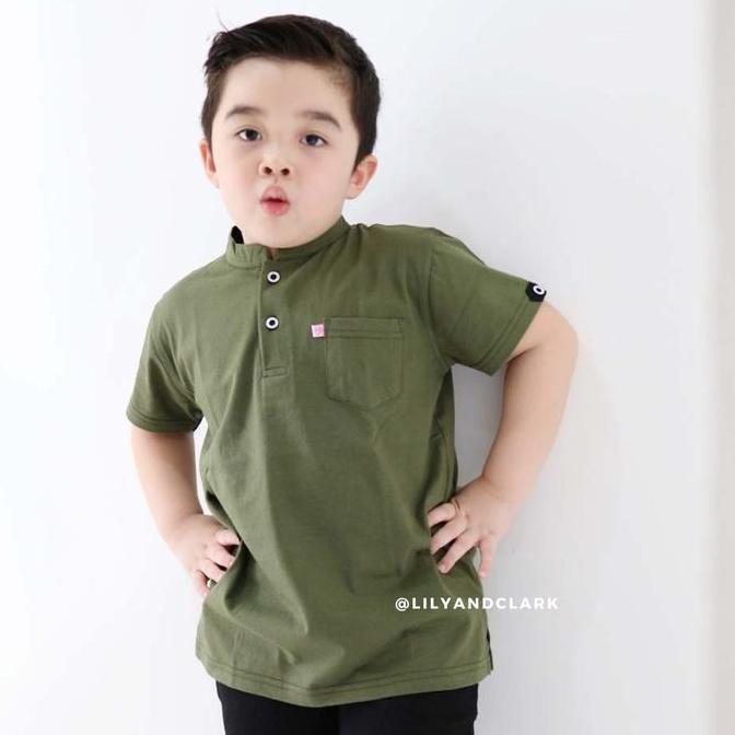 Lily And Clark Koko Kaos Shanghai Bahan Adem Dan Berkualitas Warna Hijau Army KS03 Anak  Nyaman Kera