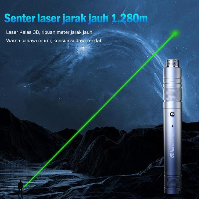 SuperFire Laser Pointer USB Rechargeable Senter 77G Portabel Aluminium Alloy Green Light Torch J02 [