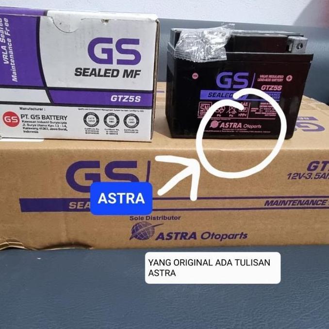 ASTRA OTOPARTS AKI MOTOR BATERAI MOTOR ASLI HONDA MIO GTZ5S GS 12V 3.5AH GS SEALED MF GTZ5S ORIGINAL