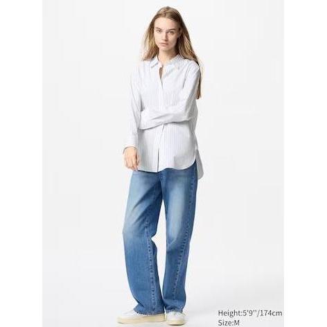 Wanita Kemeja Panjang Katun Garis Lengan Panjang JASTIP UNIQLO SALE