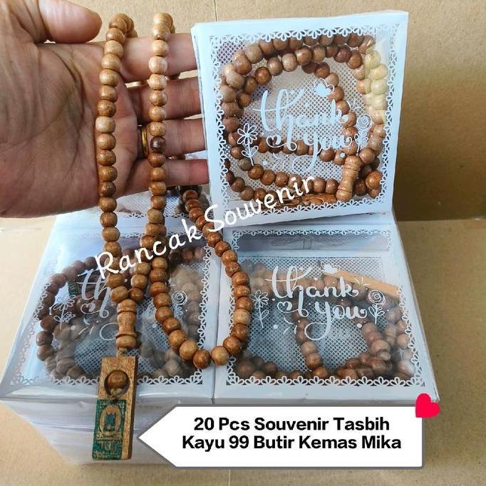 Religg- Isi 20 Pcs Souvenir Tasbih Kayu 99 Butir Kemasan Mika Motif Cantik