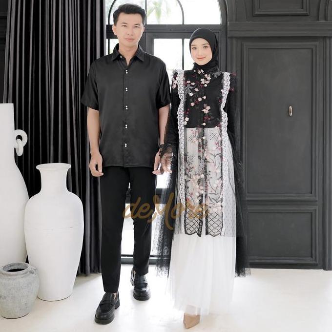Newgir- Demore - Selina Baju Couple Pasangan Kondangan Outer Brukat Kemeja Silk Couple Lebaran 2025